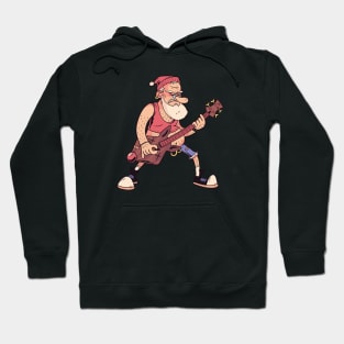 Funny Rock 'n Roll Santa Claus with Bass Guitar Cartoon Hoodie